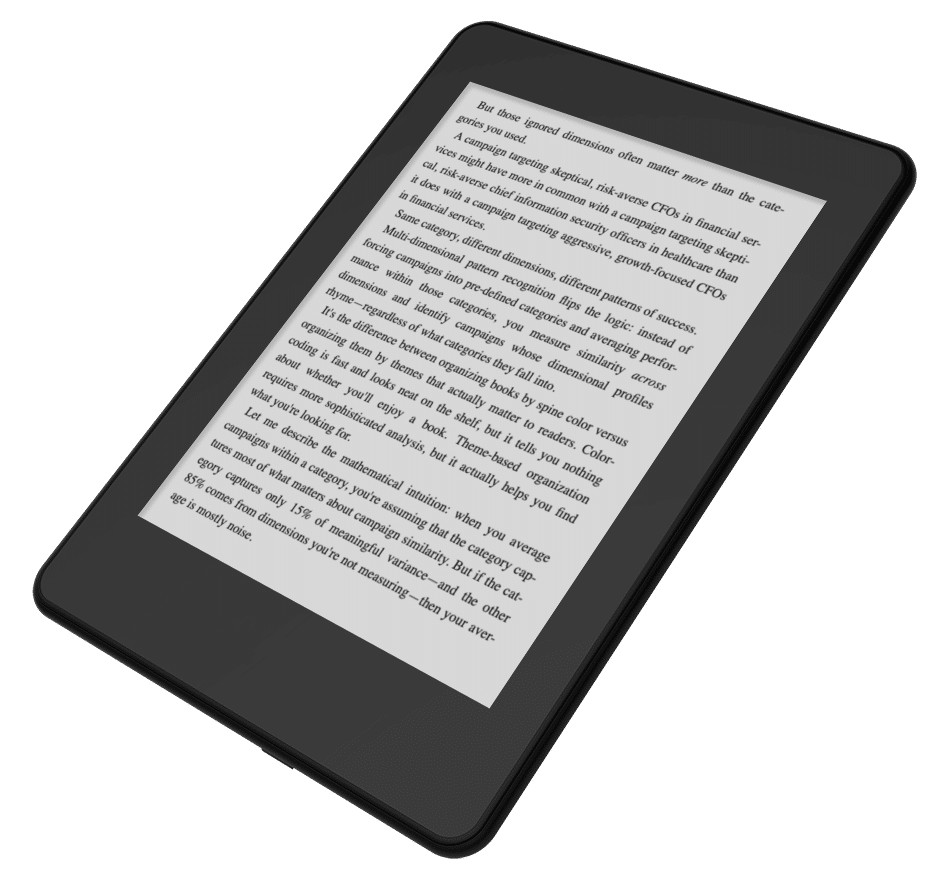 Amazon Kindle showing a page of The Benchmark Lie book